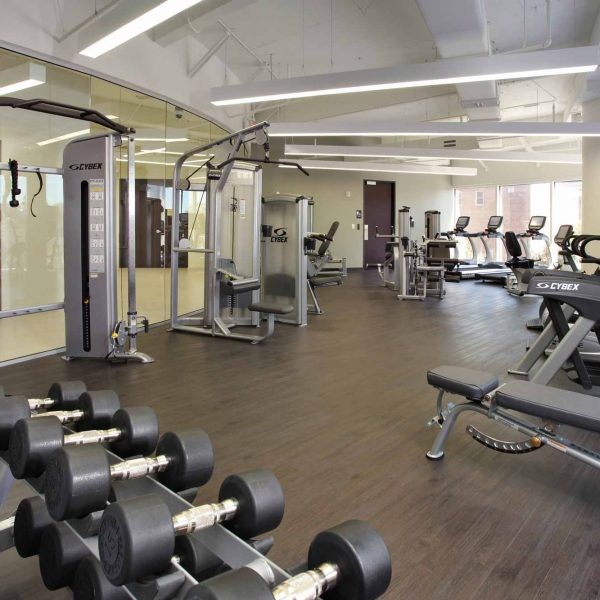 A fully equipped hotel gym so guests can continue their workout routines.